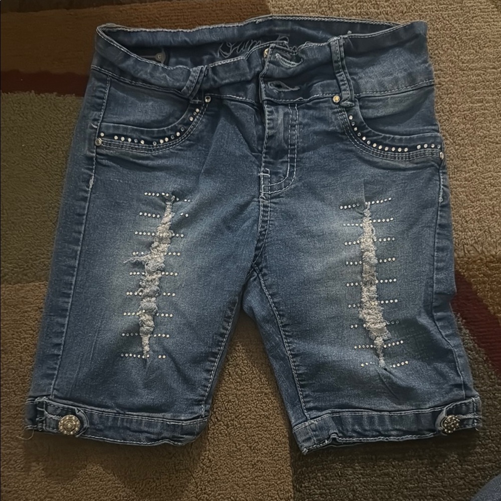 BAMBOO Blue Denim Shorts with Rhinestone Buttons